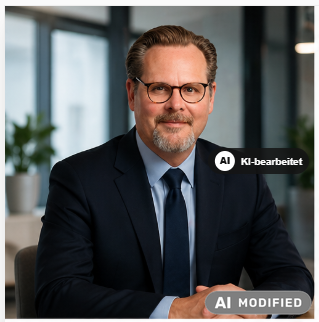 KI-generiertes, teilweise verändertes Bild: Porträt von Frank A. Walter am Schreibtisch